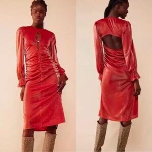 NWOT SELVA NEGRA Lydia Orange‎ Shimmer Open Back Dress medium